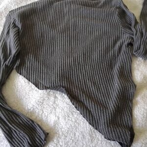 Gray Ribbed Long Sleeve Top